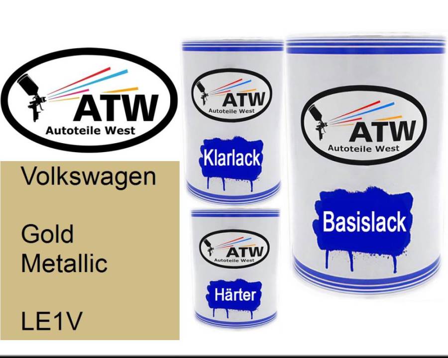 Volkswagen, Gold Metallic, LE1V: 500ml Lackdose + 500ml Klarlack + 250ml Härter - Set, von ATW Autoteile West.